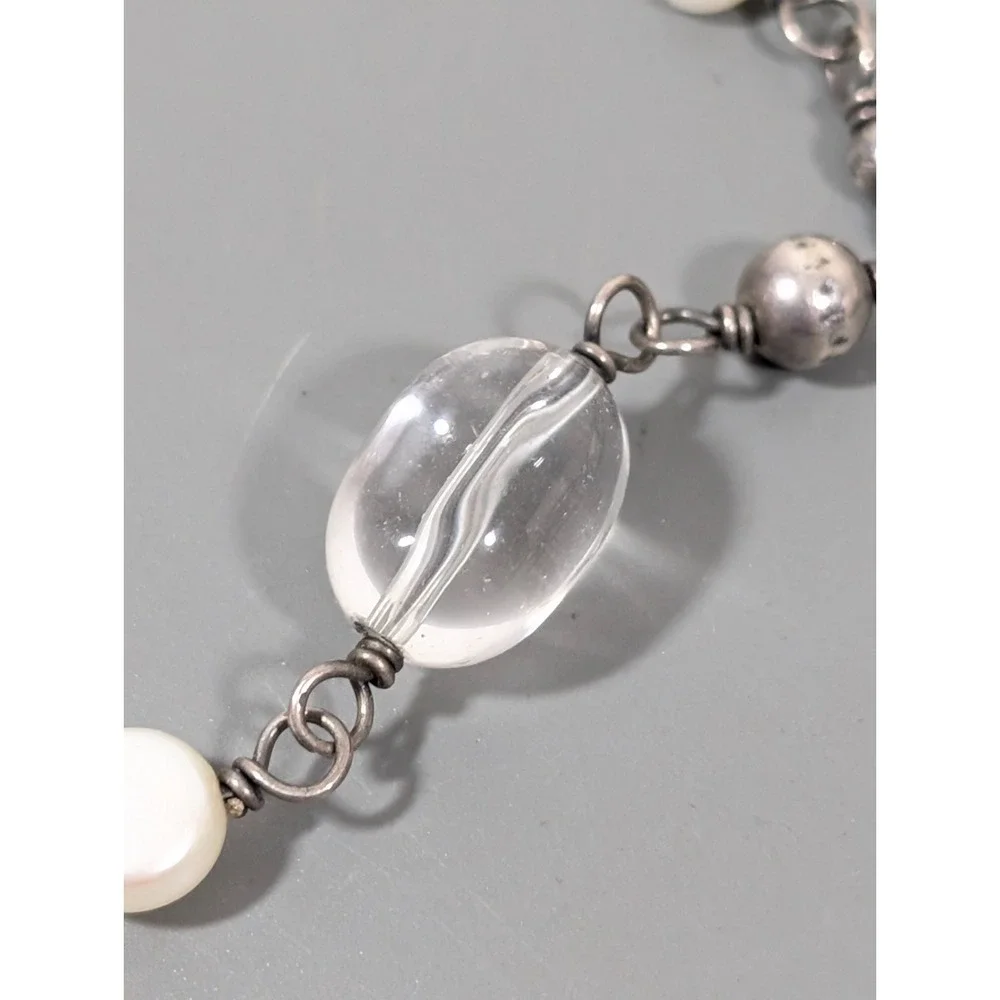 Silpada Retired 925 Clear Rock Crystal White Pearl‎ Necklace 18 in - Picture 3 of 11